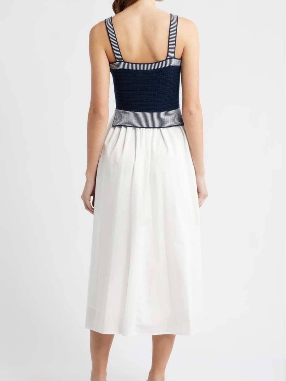 Moon River Crochet Navy Bodice with White Skirt Dress - Picture 2 of 5